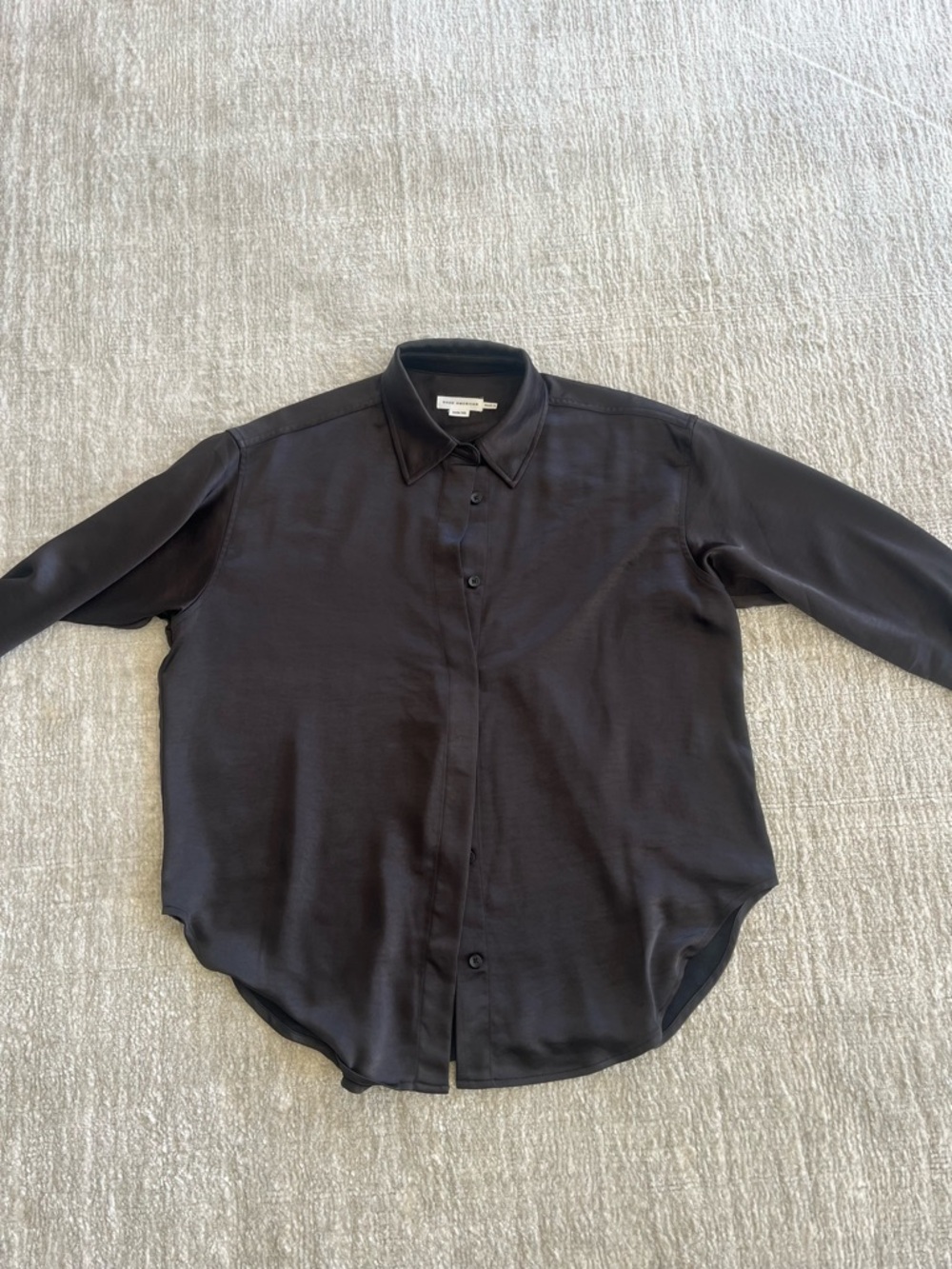 XXS / XS Good American Silk Satin Button Up Shirt Blouse Black